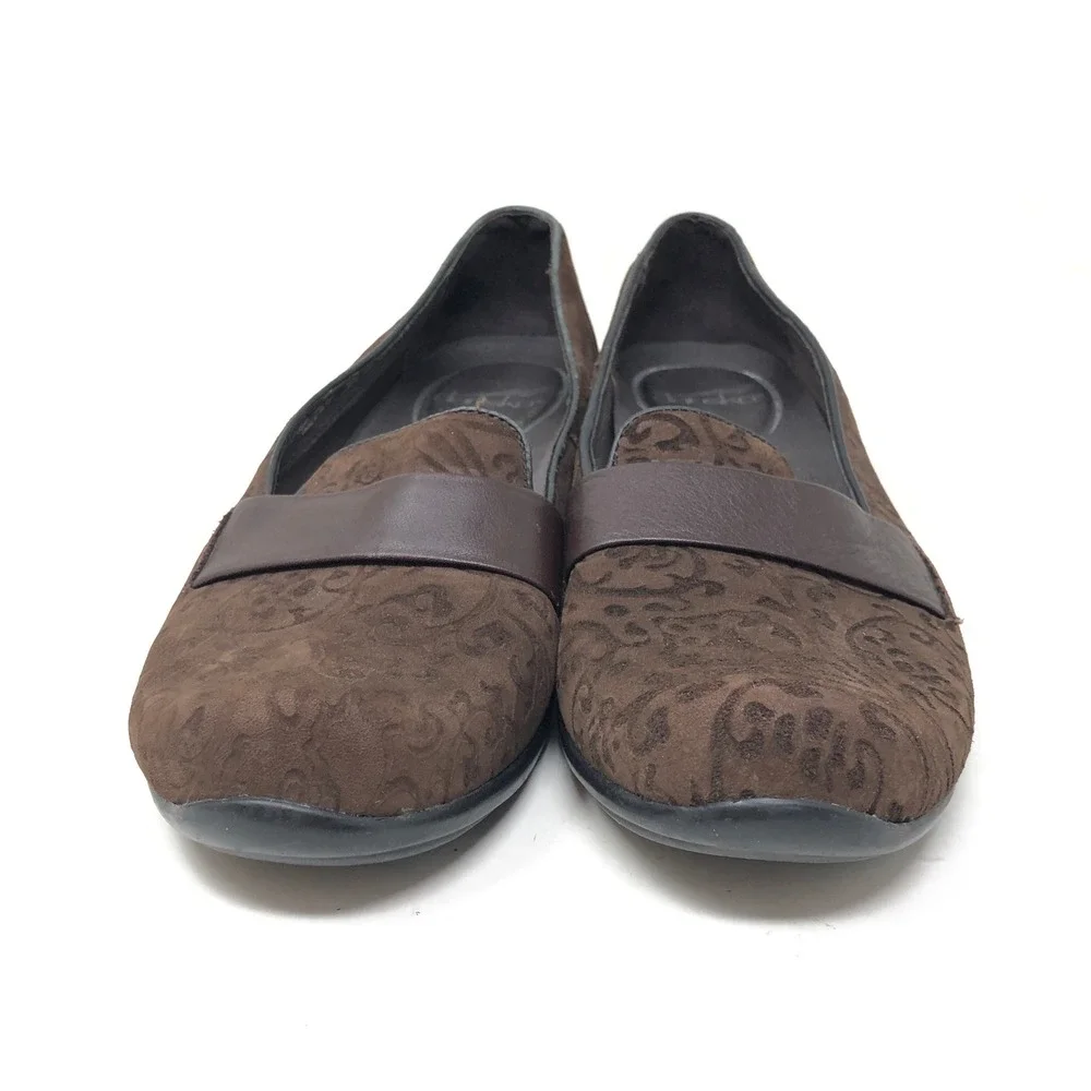 Dansko Womens 39 Oksana Loafers Brown Floral Embossed Suede Leather Slip On